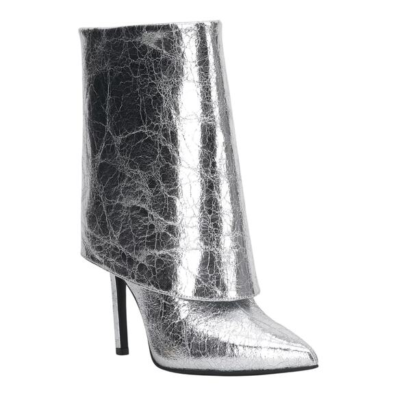 INC Women's Sabeel Stiletto Heel Cuff Mid Calf Boots Silver Size 6 1/2 M - Picture 1 of 4